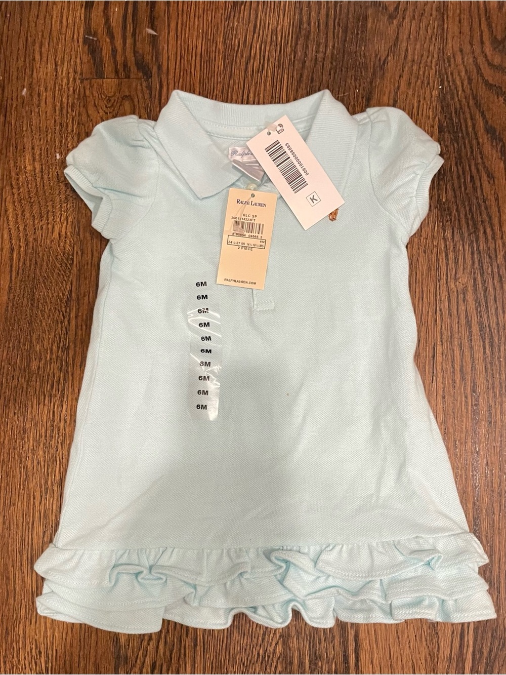 Ralph Lauren Baby Light Blue Polo Ruffle Hem Dress